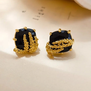 VAIGE Black Glass & Gold Leaf Asymmetrical Drop Earrings