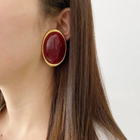 VAIGE Bold Vintage Red Geometric Resin Oval Stud Earrings - Large Statement Jewelry