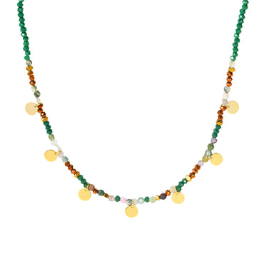 VAIGE Handmade Colorful Acrylic Beaded Necklace with Stainless Steel Round Pendant - Trendy Jewelry for All Occasions