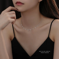 VAIGE 925 Sterling Silver Tassel Zirconia Delicate Necklace Versatile Collarbone Chain Jewelry