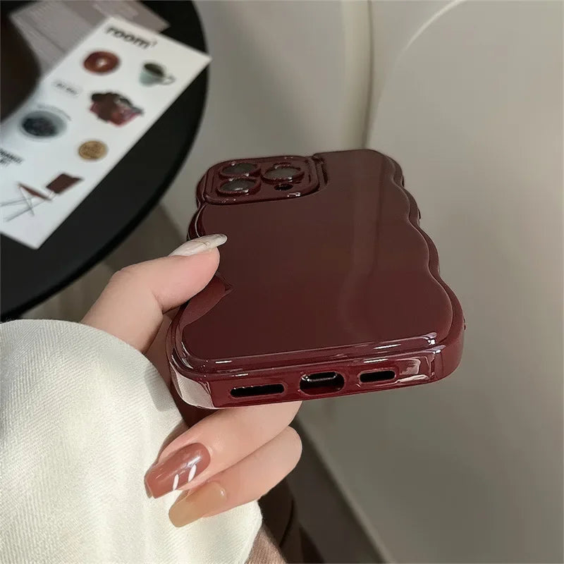 VAIGE  Air Cushion Wave Wine Red Shockproof TPU Phone Case for iPhone Series - Heavy Duty Protection, Anti-Fingerprint, Dustproof, Water-Resistant Design