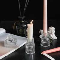 VAIGE Elegant Transparent Glass Candle Holder for Home Decoration - Romantic European Style Candlestick