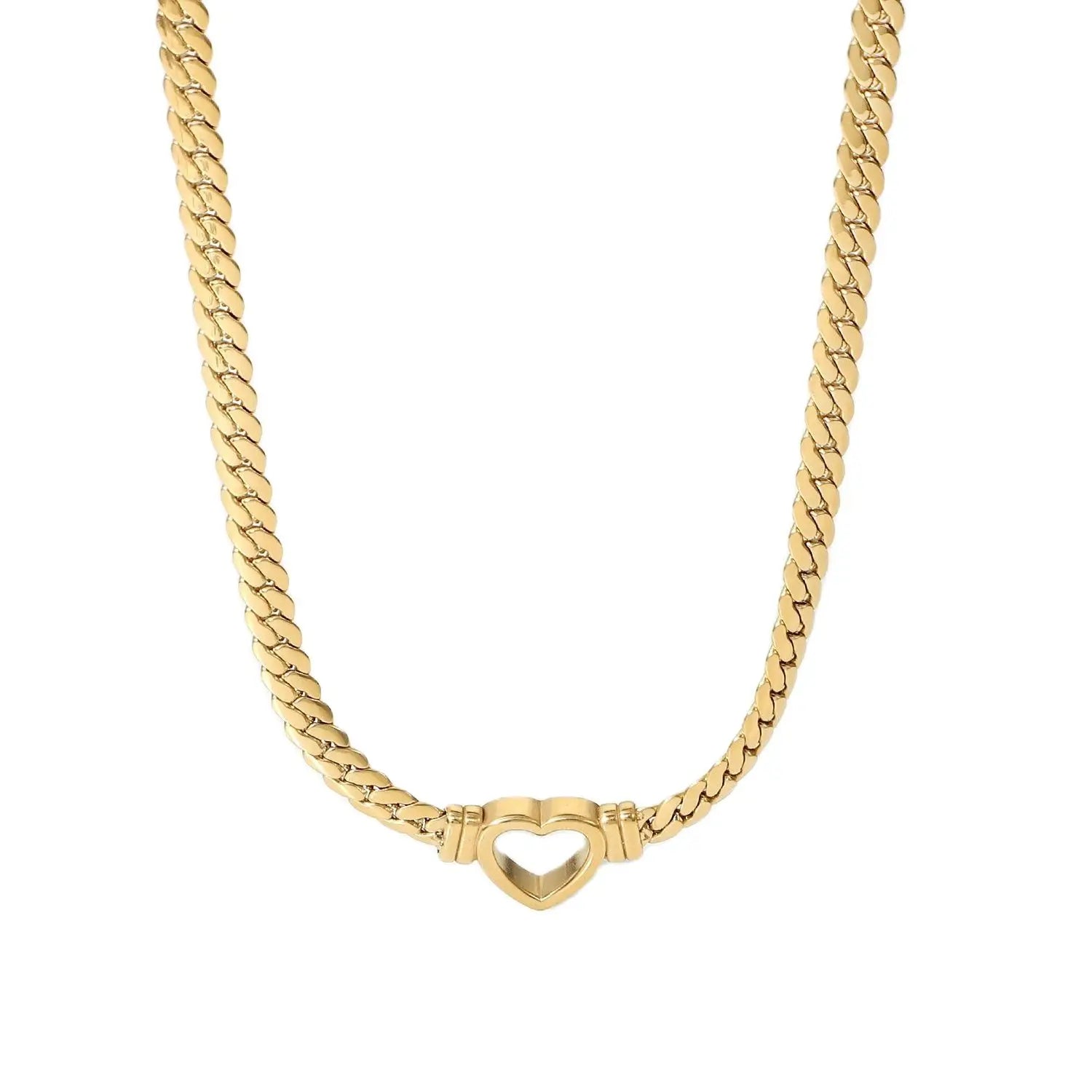 VAIGE Trendy Stainless Steel Hollow Heart Pendant Necklace with 14K Gold Plating - Stylish Link Chain Jewelry for Special Occasions