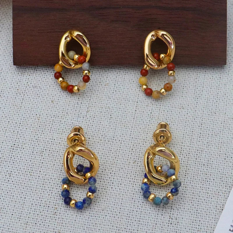 VAIGE Geometric Brown and Blue Stone Drop Earrings