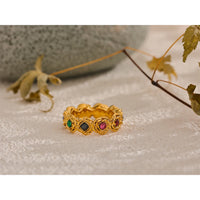 VAIGE Colorful Zirconia Flower Ring - 18K Gold PVD Plated Stainless Steel Fashion Jewelry Accessory