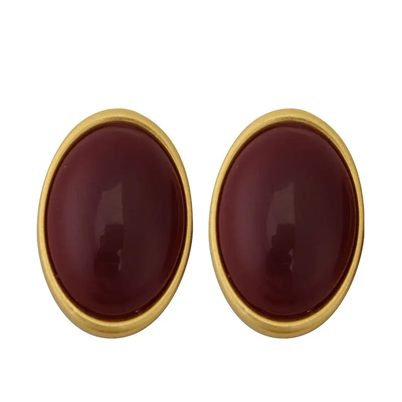 VAIGE Bold Vintage Red Geometric Resin Oval Stud Earrings - Large Statement Jewelry