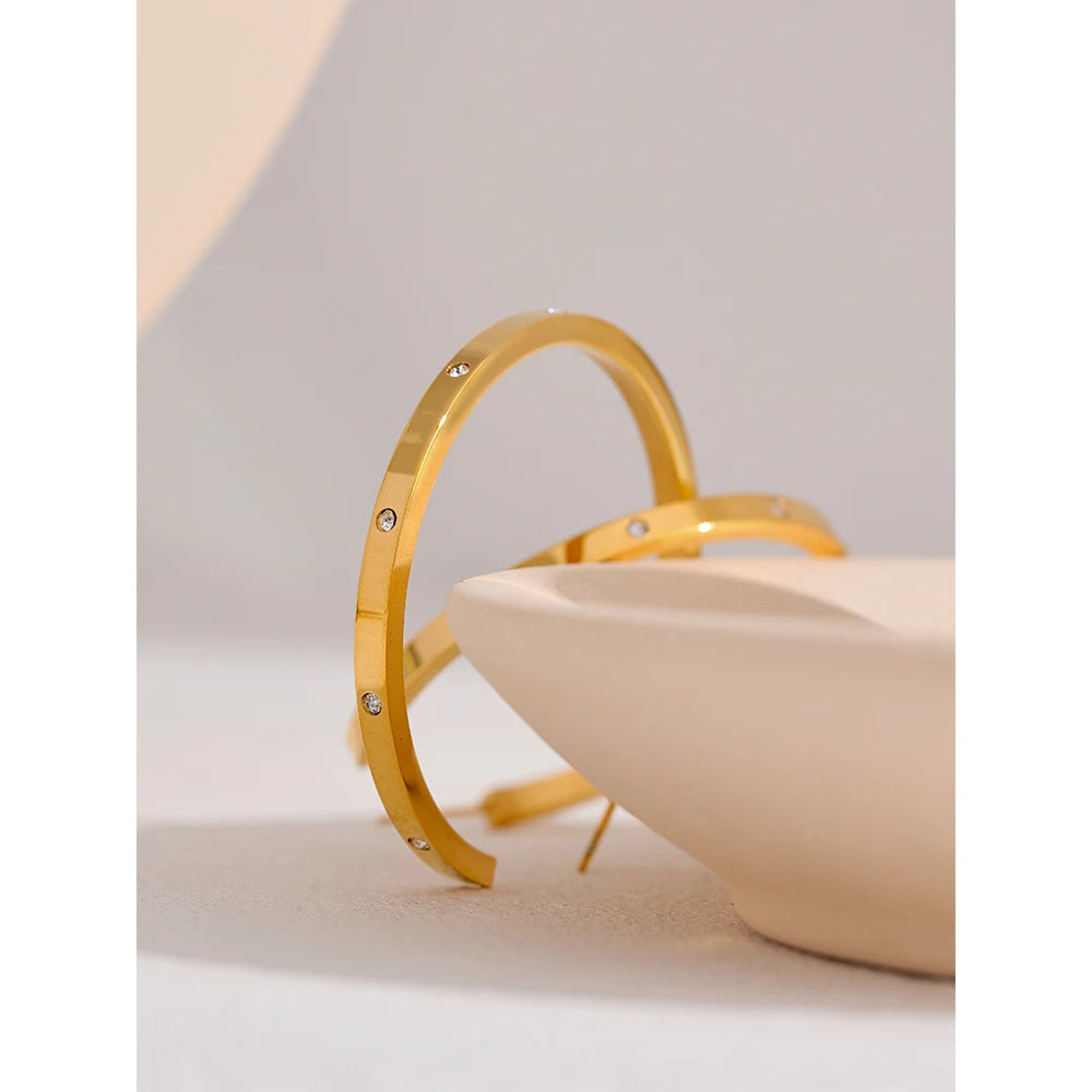 VAIGE 48mm Gold Plated Stainless Steel Hoop Earrings with Cubic Zirconia Geometric Charm - Trendy Minimalist Waterproof Jewelry