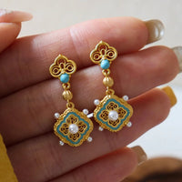 VAIGE Dazzling Vintage Floral Enamel Drop Earrings in Multi-Colored Elegance