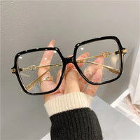 VAIGE Chic Oversized Square Anti-Blue Light Metal Glasses in Black and Gold