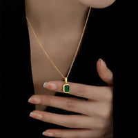 VAIGE Elegant Green Zircon Square Necklace in Gold Stainless Steel