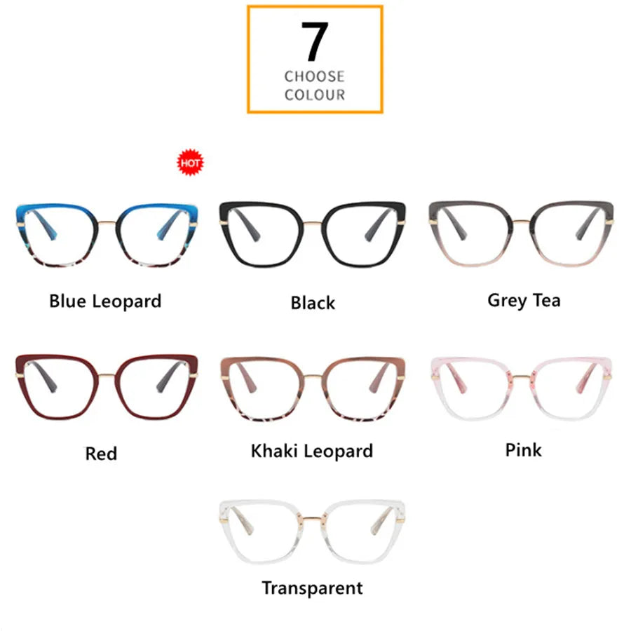 VAIGE Retro Cat Eye Anti Blue Light Glasses Frame with Thin Stainless Steel Structure and Clear Polycarbonate Lenses - 48mm Width, 46mm Height, Flat Mirror Finish