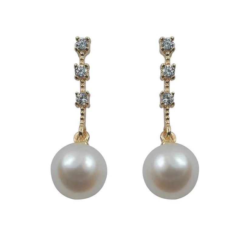 VAIGE 925 Sterling Silver Shiny Microset Zircon Pearl Stud Earrings for Elegant Occasions