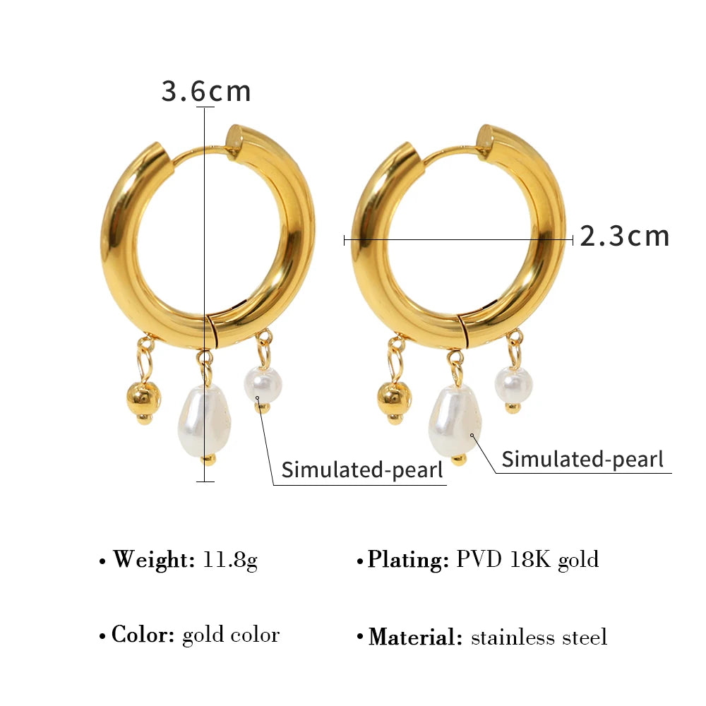 VAIGE Exquisite Baroque Pearl Stainless Steel Huggie Hoop Earrings - 18K Gold Plated Chic Jewelry for All Occasions