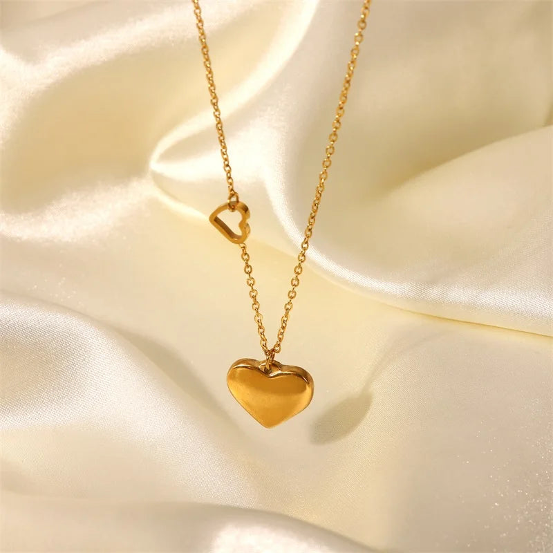 VAIGE Stainless Steel Minimalist Heart Pendant Necklace - Trendy Love Keepsake Jewelry with Snake Chain