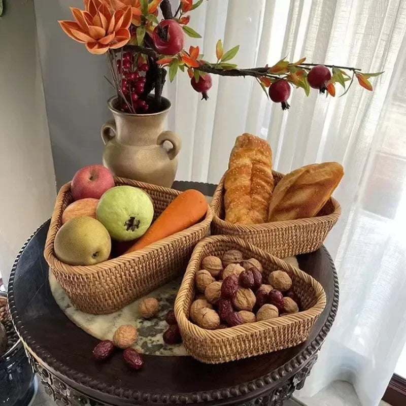 VAIGE Handwoven Rectangular Wicker Basket for Fruits, Snacks, and Cosmetics - Eco-Friendly Rattan Storage Solution for Kitchen and Home Organization