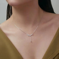 VAIGE 925 Sterling Silver Tree Branch Pendant Necklace with Zirconia Charm and Twisted Singapore Chain - Flower Design