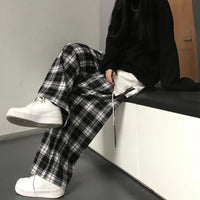 VAIGE Black and White Plaid Loose Straight Wide Leg Trousers - Casual Summer Pants with Drawstring Closure, Available in S/M/L/XL/XXL/XXXL/4XL, Made from Polyester