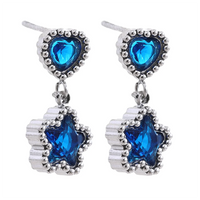 VAIGE High Quality Blue White Cubic Zirconia Stainless Steel Heart Star Drop Earrings Exquisite Cute Jewelry Gift