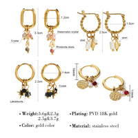 VAIGE Trendy 18K Gold Plated Stainless Steel Hoop Earrings with Natural Pink Stone Charms - Waterproof Fashion Jewelry