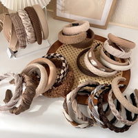 VAIGE Elegant Brown Sponge Wide Headband Hair Hoop - Cotton and Polyester Hair Accessory