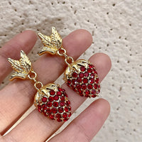 VAIGE Dazzling Red Strawberry Zirconia Gold Plant Drop Earrings