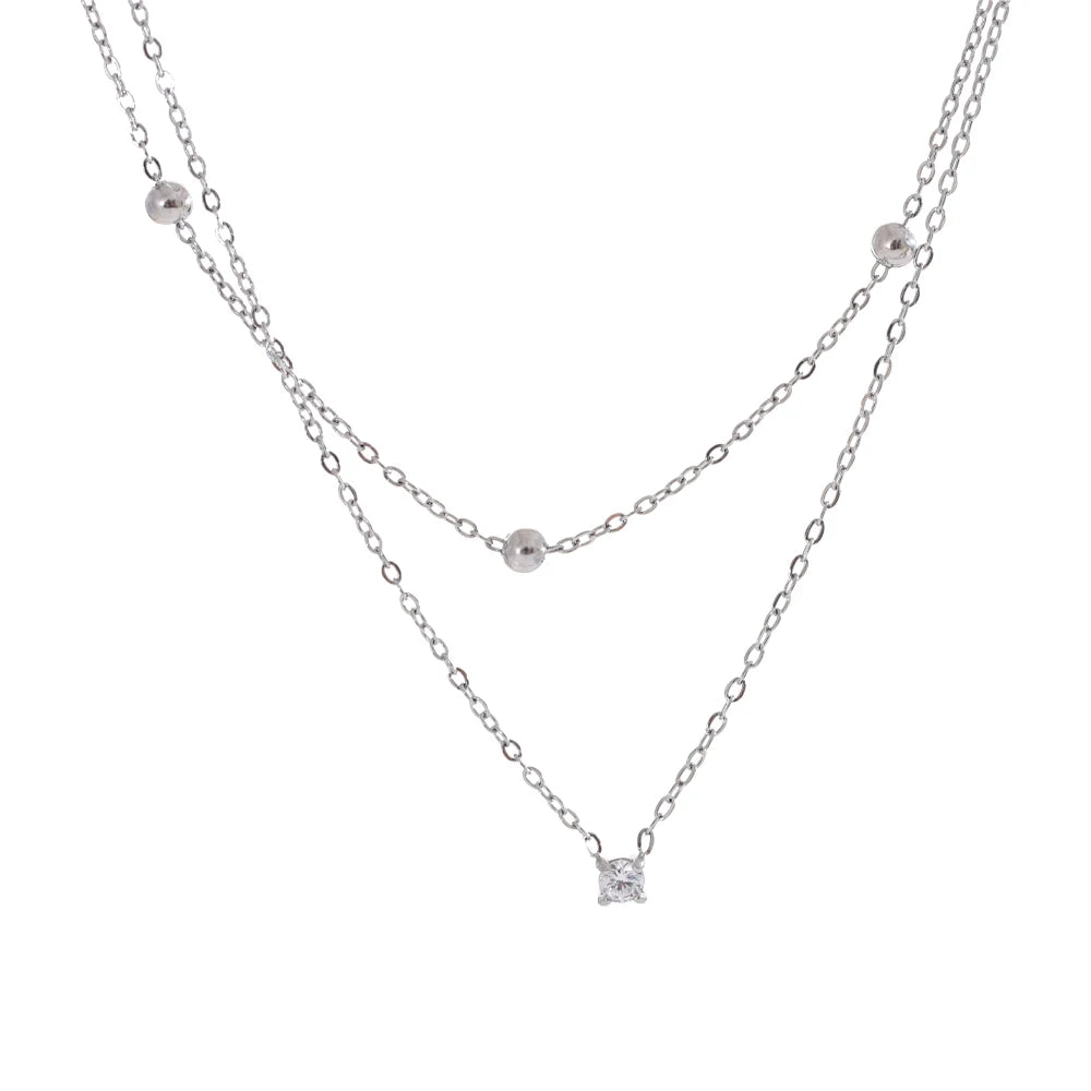 VAIGE Delicate Stainless Steel Cubic Zirconia Double Layer Chain Necklace Exquisite Jewelry Gift