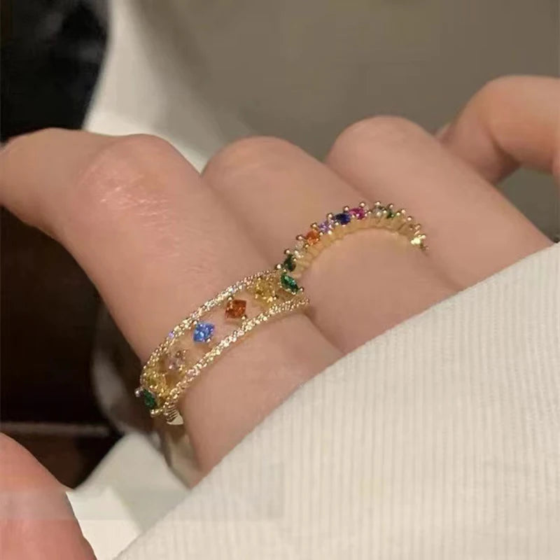 VAIGE Shiny Color Zircon Open Rings - Luxury Gold Fashion Jewelry for Wedding and Party - Delicate Geometric Design with Pave Setting Accessories