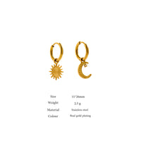 VAIGE Celestial Gold Plated Huggie Hoop Earrings with Star & Moon Design in Stainless Steel