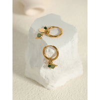 VAIGE Trendy Stainless Steel Hoop Earrings with 18K Gold PVD Plating and Natural Stone Charms, Elegant Drop Jewelry Gift