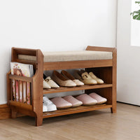 VAIGE Double Layer Cushioned Shoe Storage Bench - Wooden Living Room Organizer for Entryway and Hallway