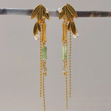 VAIGE Chic Gold Bamboo Dangle Earrings