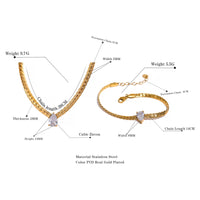 VAIGE 18K Gold Plated Bling Cubic Zirconia Stainless Steel Necklace and Bracelet Jewelry Set with Chain Texture and Waterproof Design