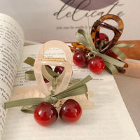 VAIGE 8cm Plastic Cherry Bow Hair Claw Clips - Cute Mini Hair Accessories in Coffee and Beige