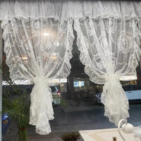 VAIGE Elegant White Embroidered Ruffle Tulle Curtains with Valance for Bedroom and Living Room - Sheer Drapes, Floral Pattern, Translucent Fabric