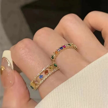 VAIGE Shiny Color Zircon Open Rings - Luxury Gold Fashion Jewelry for Wedding and Party - Delicate Geometric Design with Pave Setting Accessories