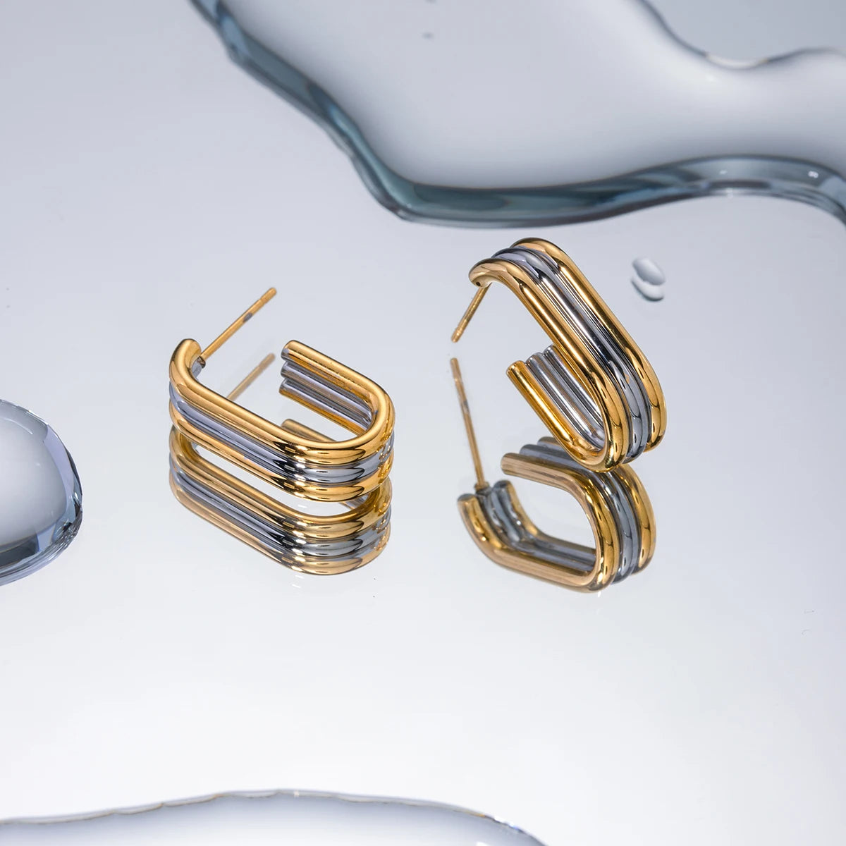 VAIGE Elegant Three-Layer Geometric Hoop Earrings in Gold and Silver Stainless Steel - Trendy Fashion Jewelry