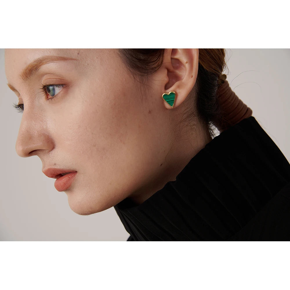 VAIGE Elegant Heart-Shaped Shell Earrings in Black, Green, and White with Stainless Steel Gold Finish