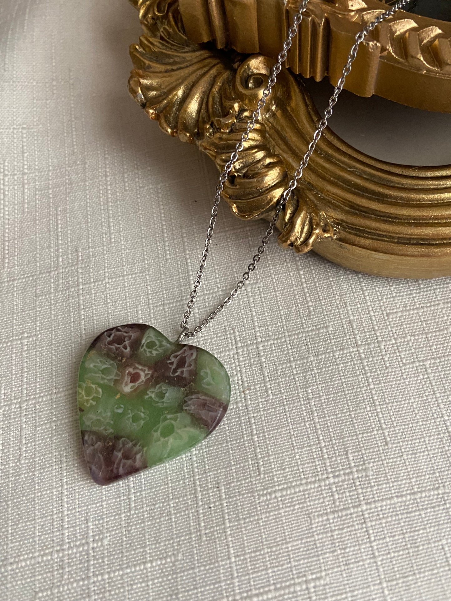 One-of-one | Purple green resin heart necklace